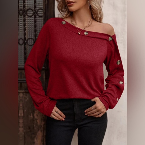 Decorative Button One Shoulder T-Shirt - available in 4 other colors - Picture 1 of 15